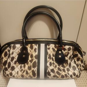 L.A.M.B "Esquivall" Y2K Coated PVC Brn/Tan Leopard Print Satchel Handbag Ret$445
